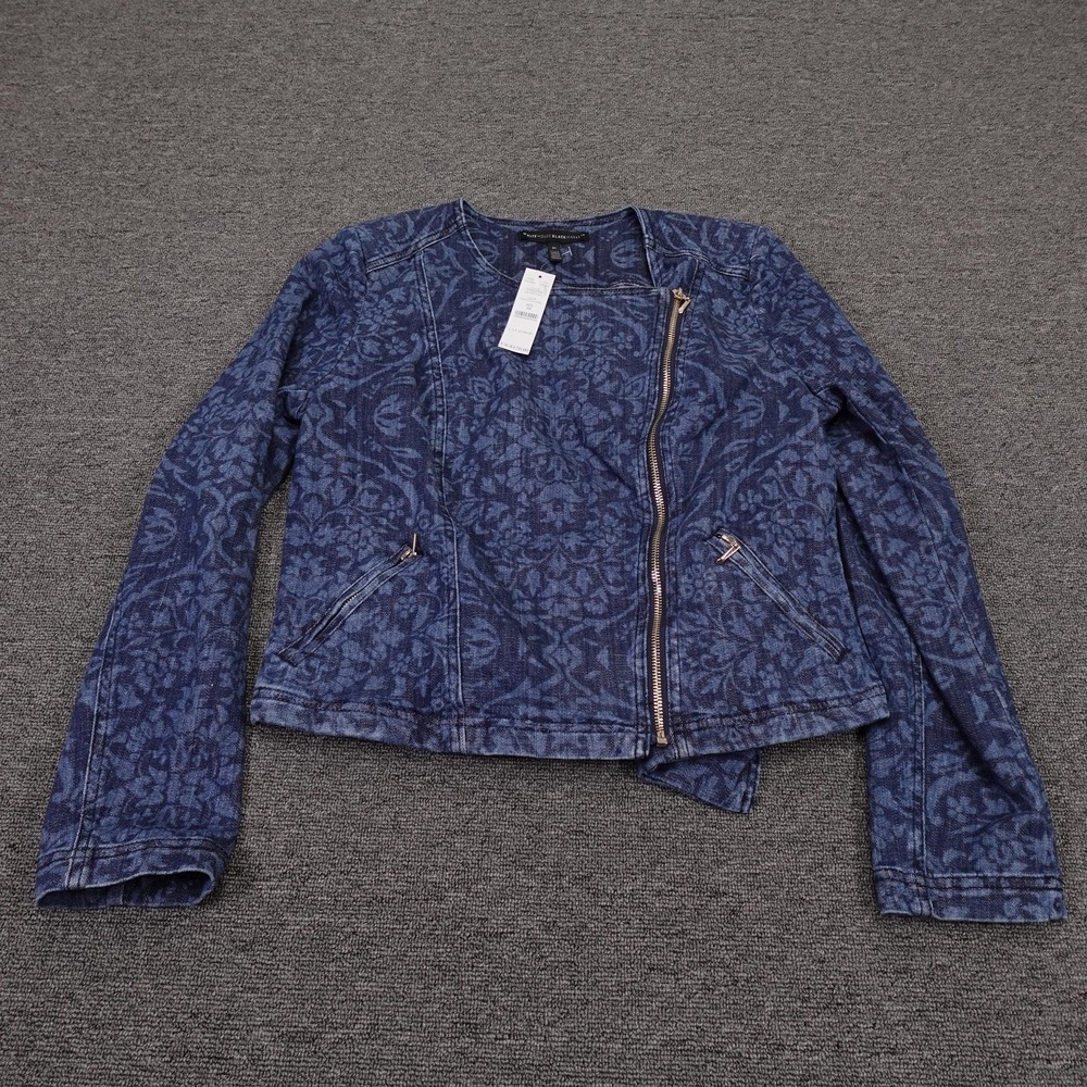 White House Black Market Jacket Womens 10 Blue Denim Moto Asymmetrical Zip